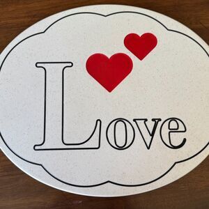 Corian Oval Cutting Board. Decorative "LOVE" engraved.